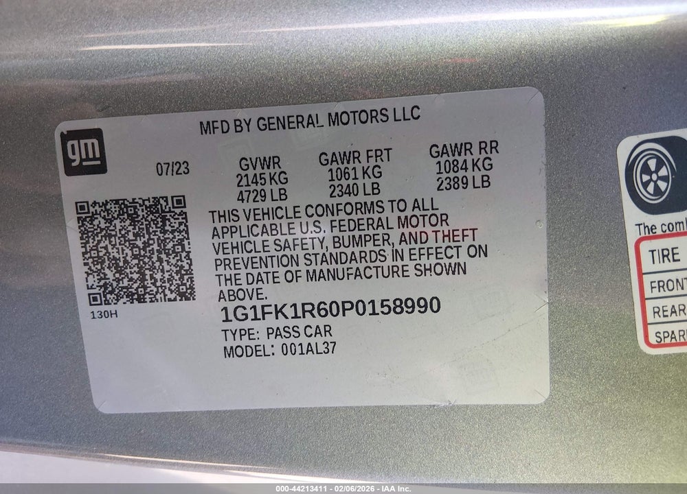 2023 CHEVROLET CAMARO RWD  ZL1 VIN: 1G1FK1R60P0158990