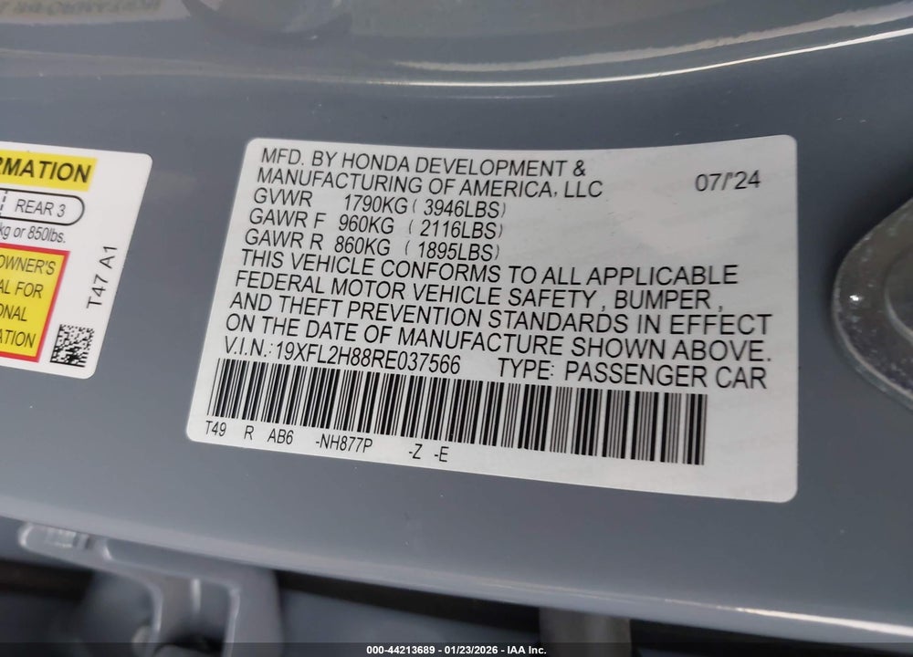 2024 HONDA CIVIC SPORT VIN: 19XFL2H88RE037566