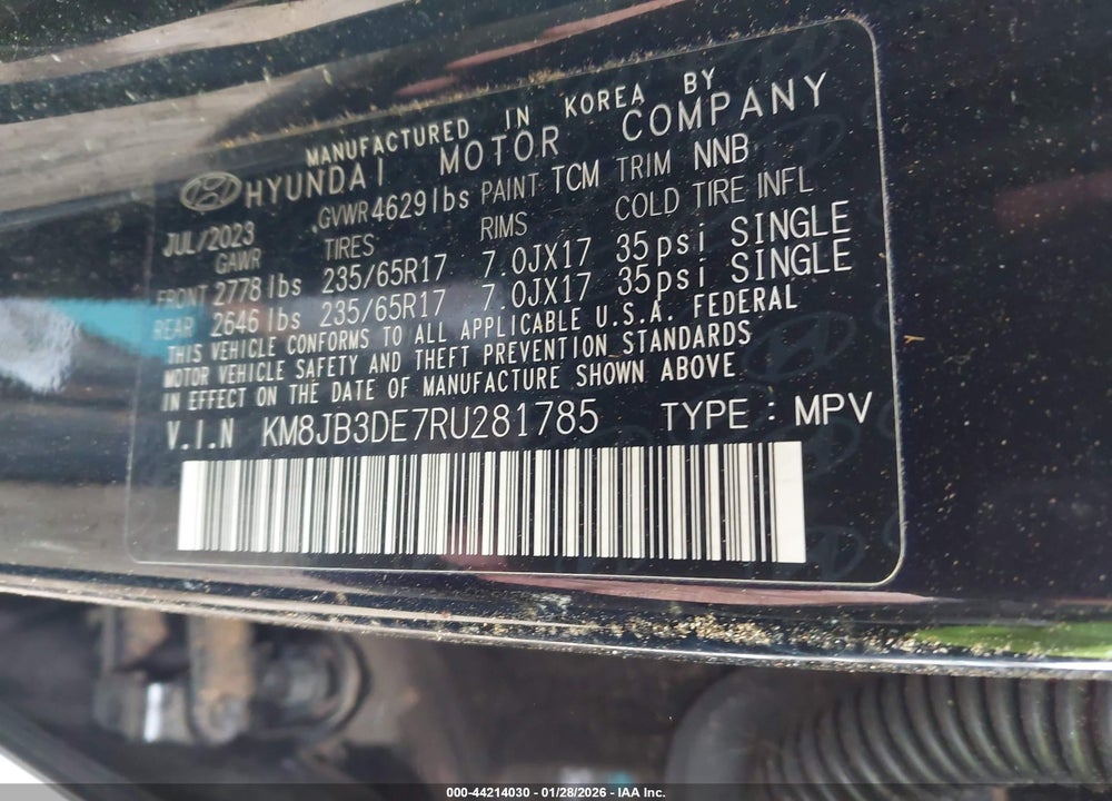 2024 HYUNDAI TUCSON SEL VIN: KM8JB3DE7RU281785