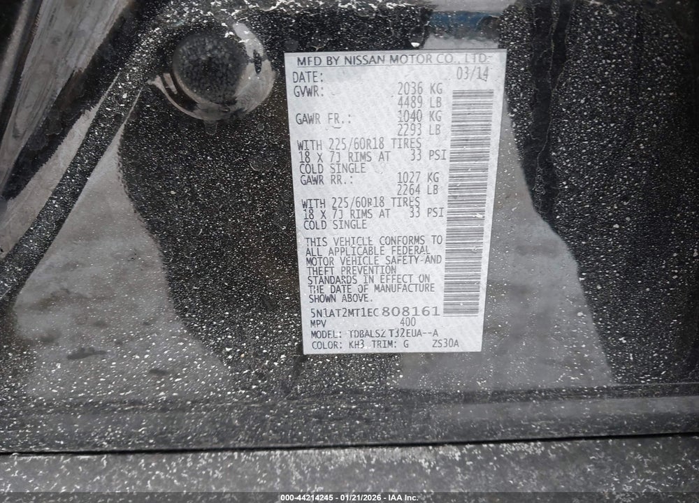 2014 NISSAN ROGUE SL VIN: 5N1AT2MT1EC808161