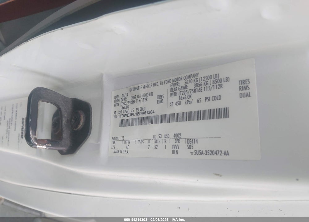 2014 FORD E-350 CUTAWAY VIN: 1FDWE3FL1EDA61304