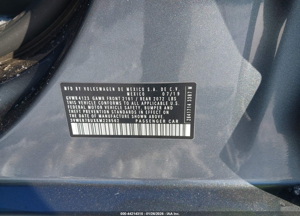 2019 VOLKSWAGEN JETTA 1.4T SEL VIN: 3VWEB7BUXKM228562