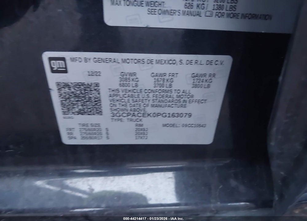 2023 CHEVROLET SILVERADO 1500 LT VIN: 3GCPACEK0PG163079
