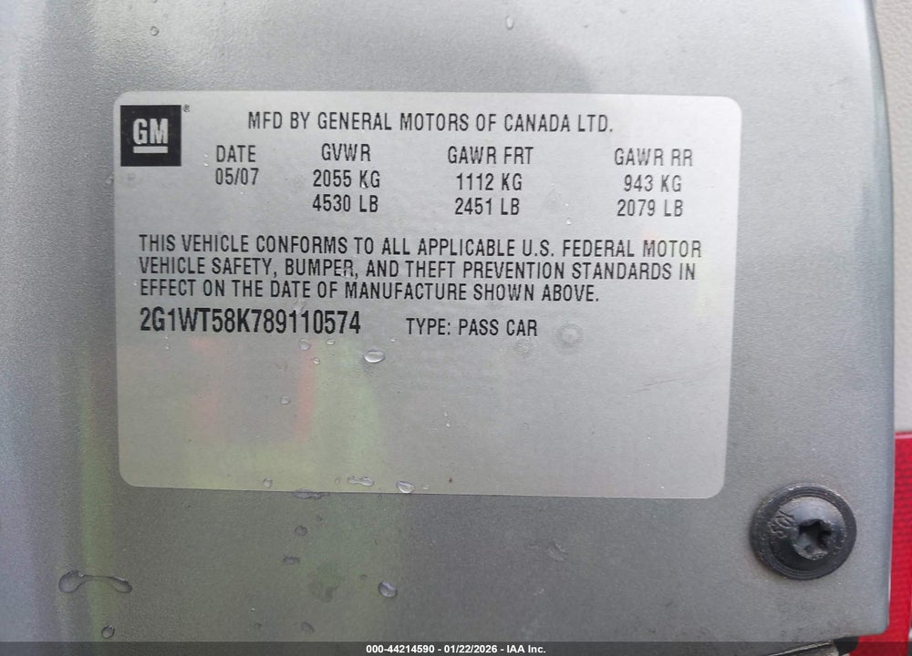 2008 CHEVROLET IMPALA LT VIN: 2G1WT58K789110574