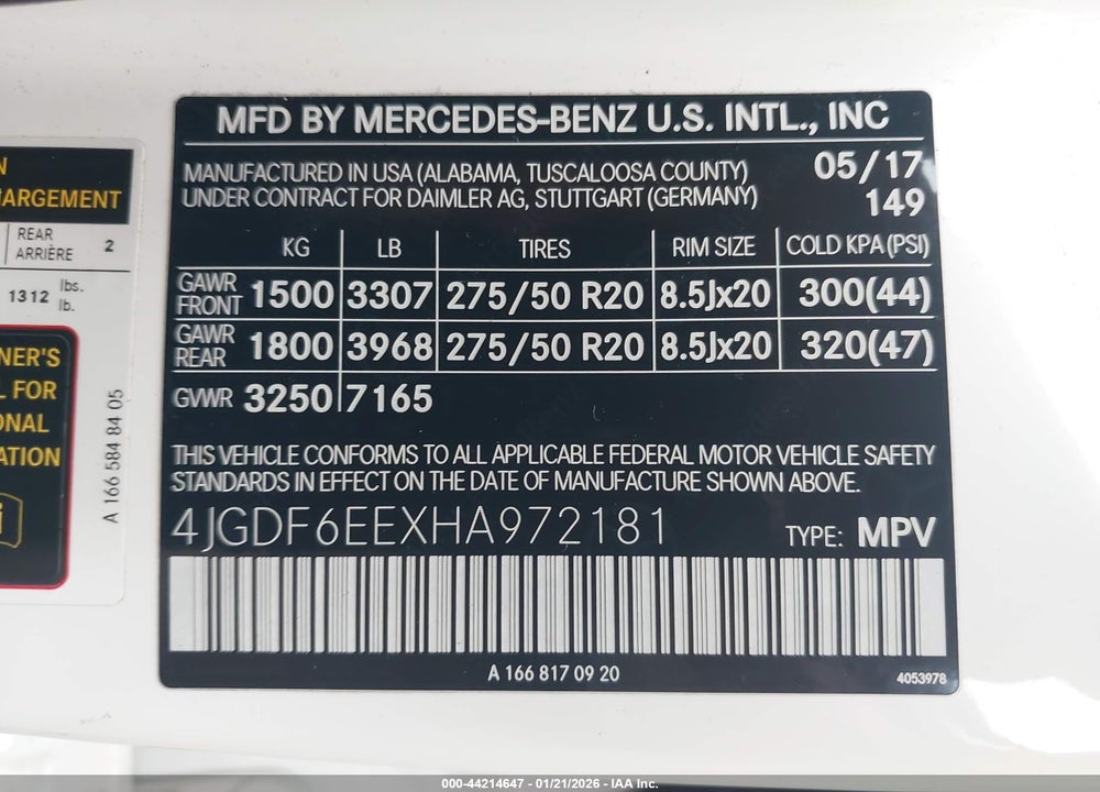 2017 MERCEDES-BENZ GLS 450 4MATIC VIN: 4JGDF6EEXHA972181