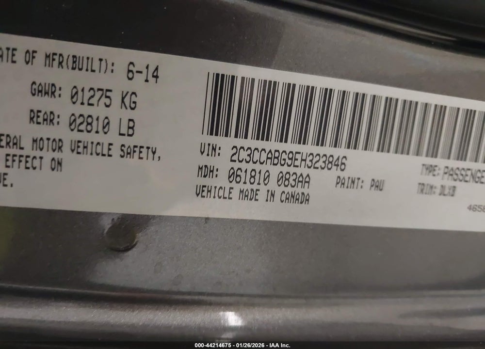 2014 CHRYSLER 300 VIN: 2C3CCABG9EH323846