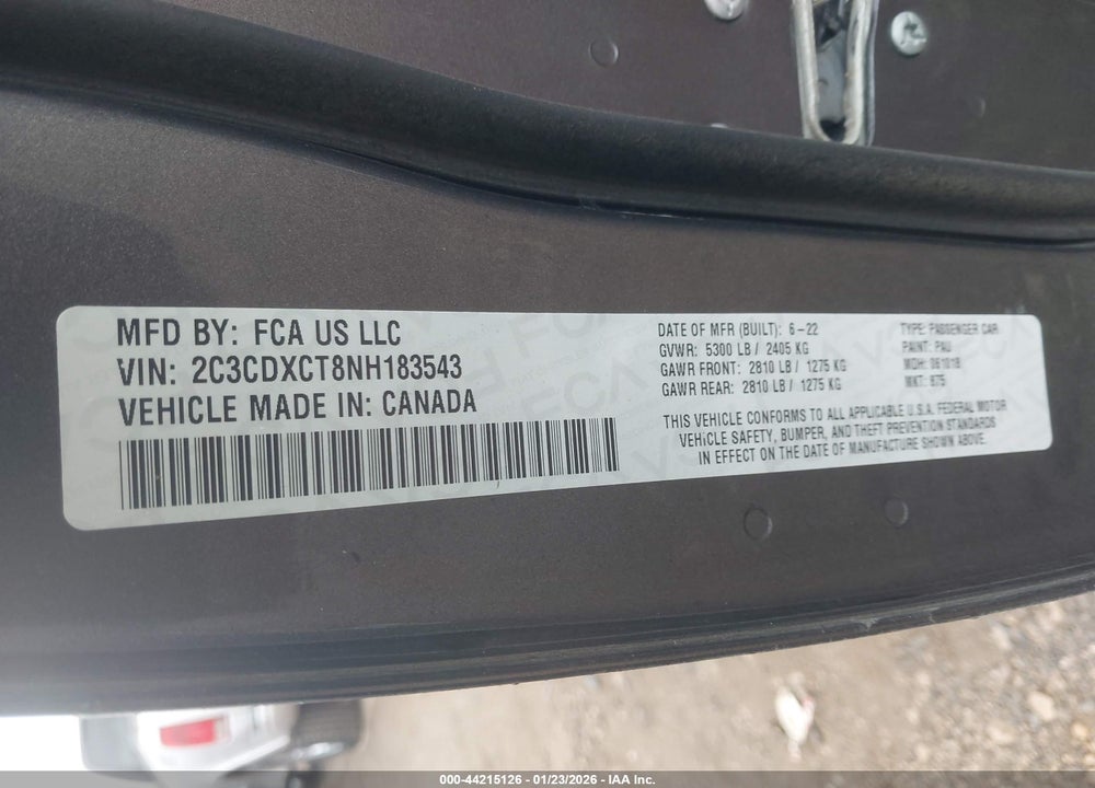 2022 DODGE CHARGER R/T VIN: 2C3CDXCT8NH183543