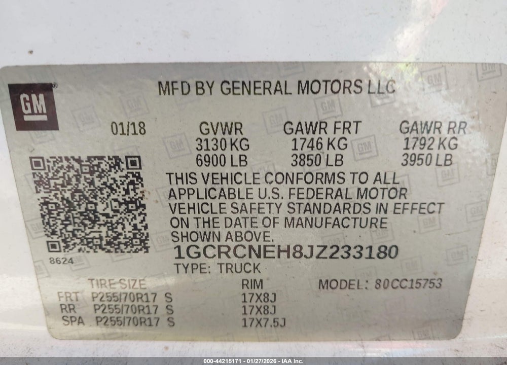 2018 CHEVROLET SILVERADO 1500 WT VIN: 1GCRCNEH8JZ233180