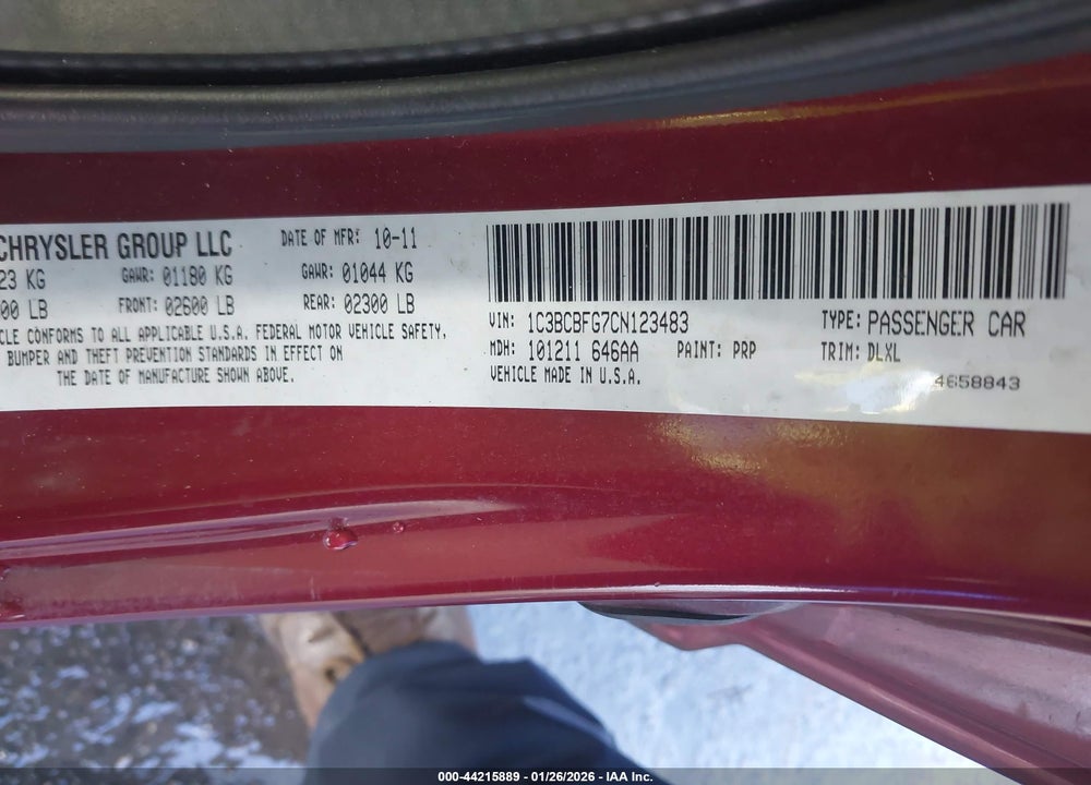 2012 CHRYSLER 200 LIMITED VIN: 1C3BCBFG7CN123483