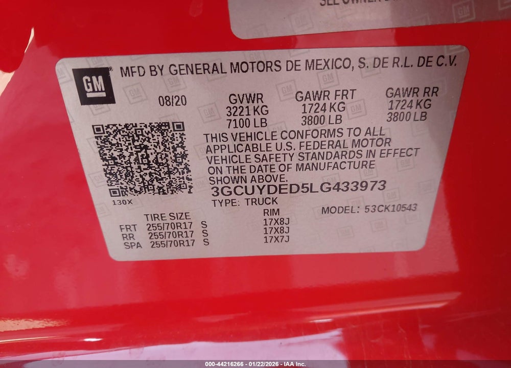 2020 CHEVROLET SILVERADO 1500 4WD  SHORT BED LT VIN: 3GCUYDED5LG433973