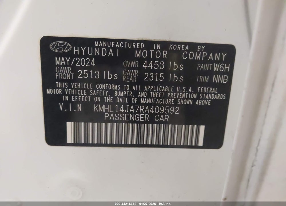 2024 HYUNDAI SONATA SEL VIN: KMHL14JA7RA409592