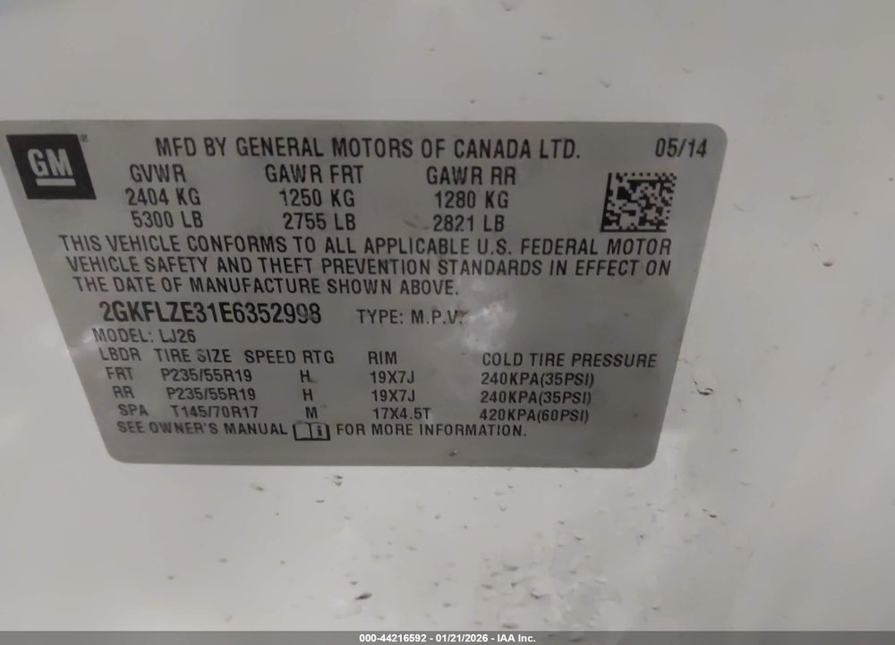 2014 GMC TERRAIN DENALI VIN: 2GKFLZE31E6352998