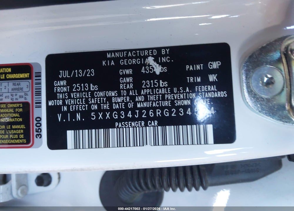 2024 KIA K5 EX VIN: 5XXG34J26RG234524