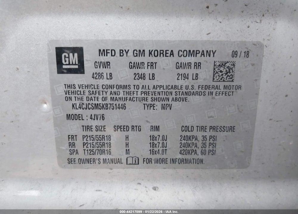 2019 BUICK ENCORE FWD ESSENCE VIN: KL4CJCSM5KB751446