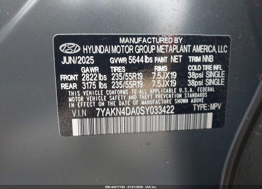 2025 HYUNDAI IONIQ 5 SEL VIN: 7YAKN4DA0SY033422
