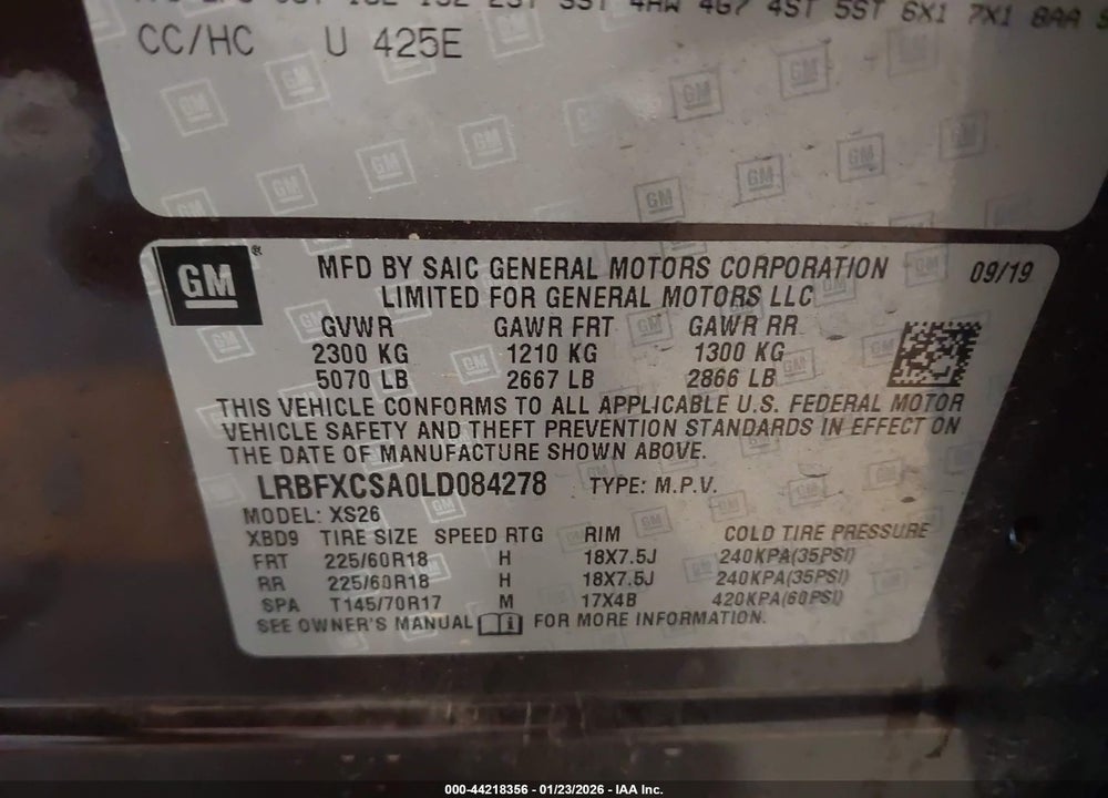 2020 BUICK ENVISION FWD ESSENCE VIN: LRBFXCSA0LD084278