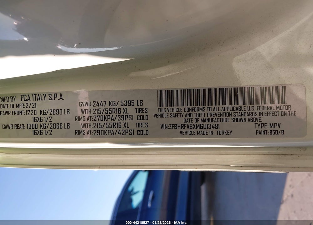 2021 RAM PROMASTER CITY TRADESMAN VIN: ZFBHRFABXM6U13481