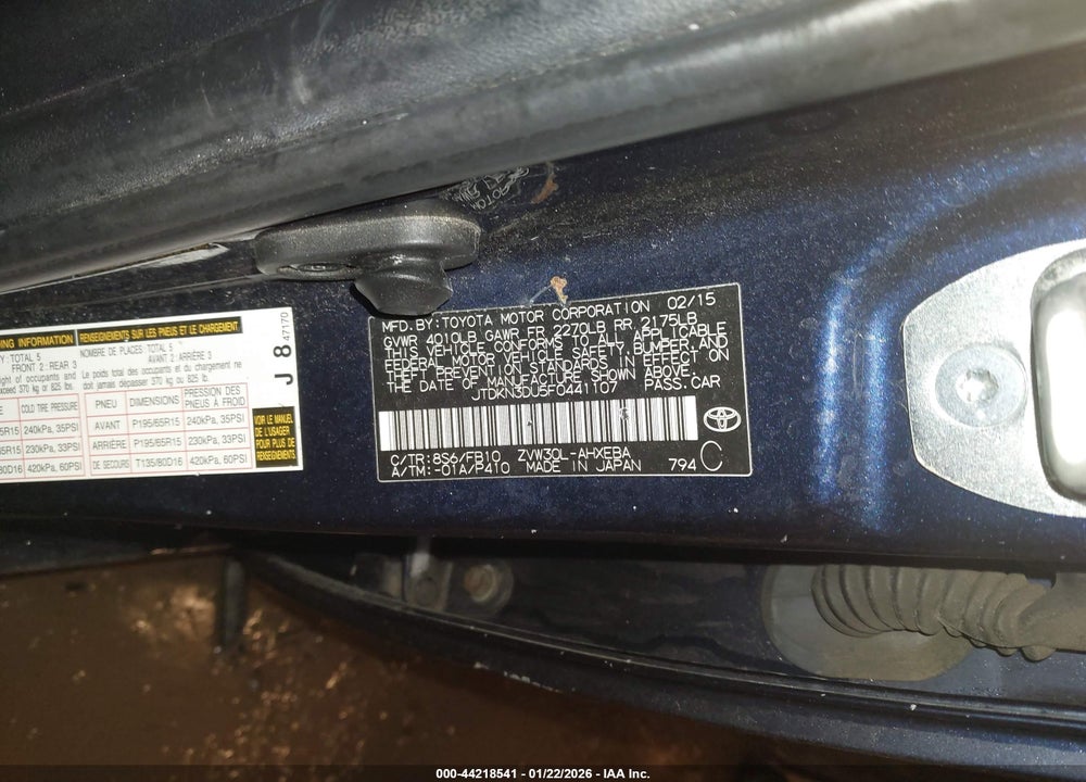 2015 TOYOTA PRIUS TWO VIN: JTDKN3DU5F0441107