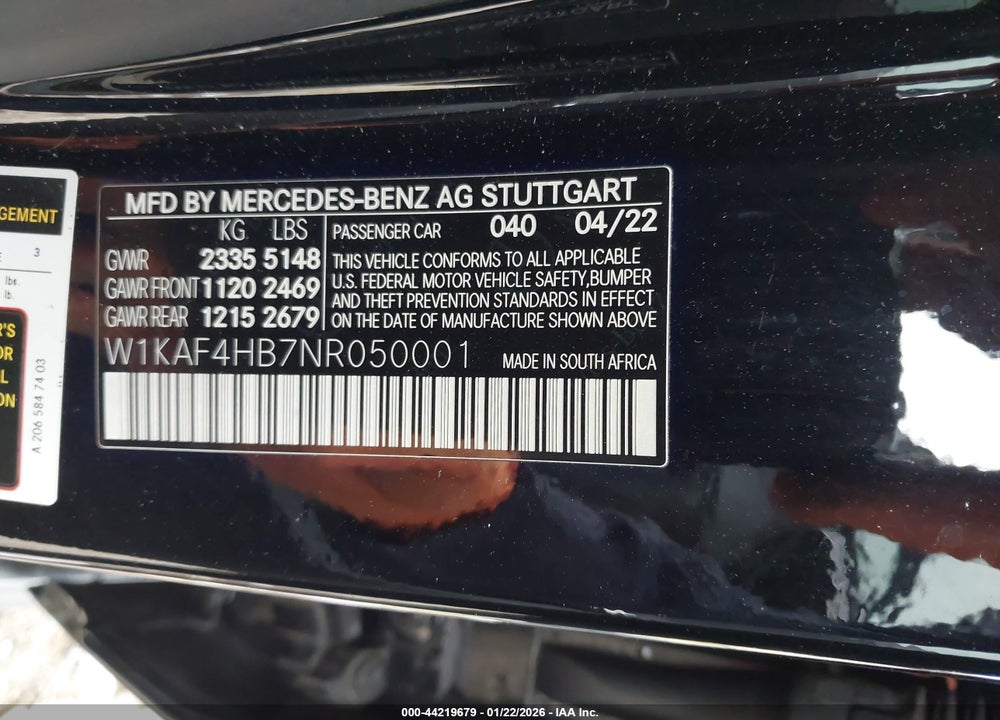 2022 MERCEDES-BENZ C 300 4MATIC VIN: W1KAF4HB7NR050001