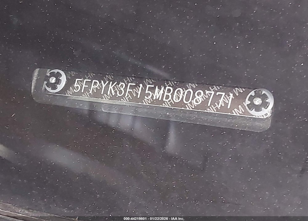2021 HONDA RIDGELINE VIN: 5FPYK3F15MB008771