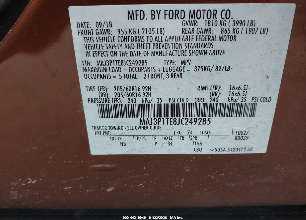 2018 FORD ECOSPORT SE VIN: MAJ3P1TE8JC249285