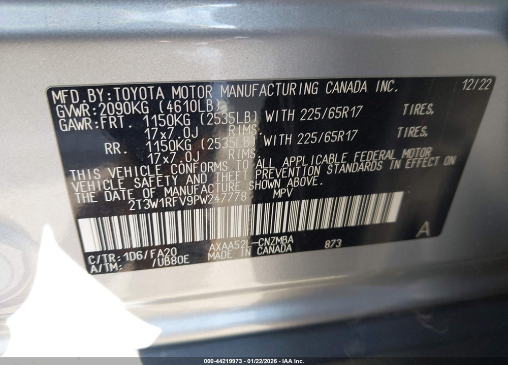 2023 TOYOTA RAV4 XLE VIN: 2T3W1RFV9PW247778