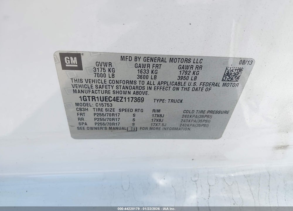 2014 GMC SIERRA 1500 SLE VIN: 1GTR1UEC4EZ117369
