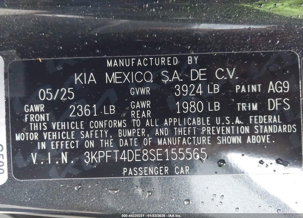2025 KIA K4 LXS VIN: 3KPFT4DE8SE155565