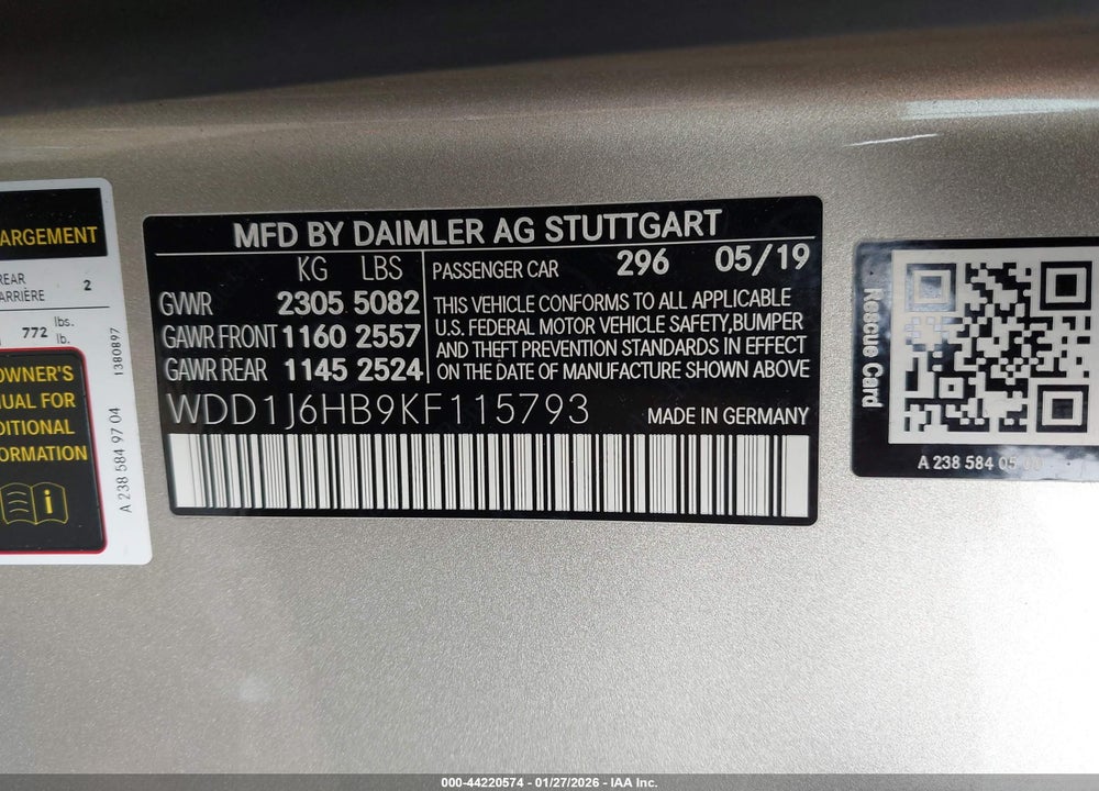 2019 MERCEDES-BENZ E 450 VIN: WDD1J6HB9KF115793