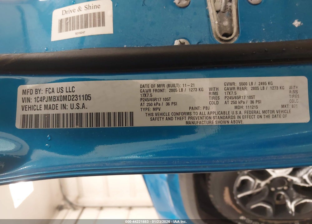2021 JEEP CHEROKEE TRAILHAWK 4X4 VIN: 1C4PJMBX0MD231105