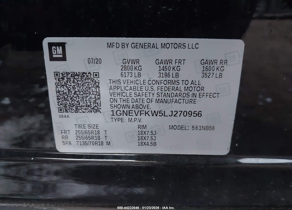 2020 CHEVROLET TRAVERSE AWD LS VIN: 1GNEVFKW5LJ270956
