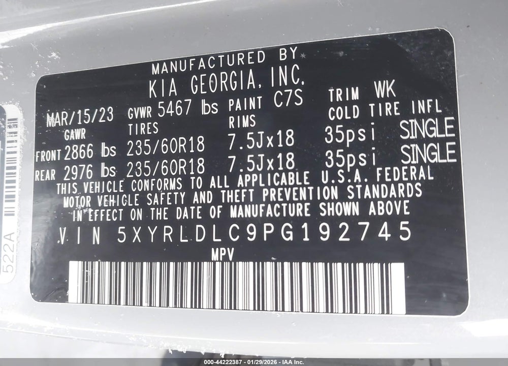 2023 KIA SORENTO X-LINE S VIN: 5XYRLDLC9PG192745