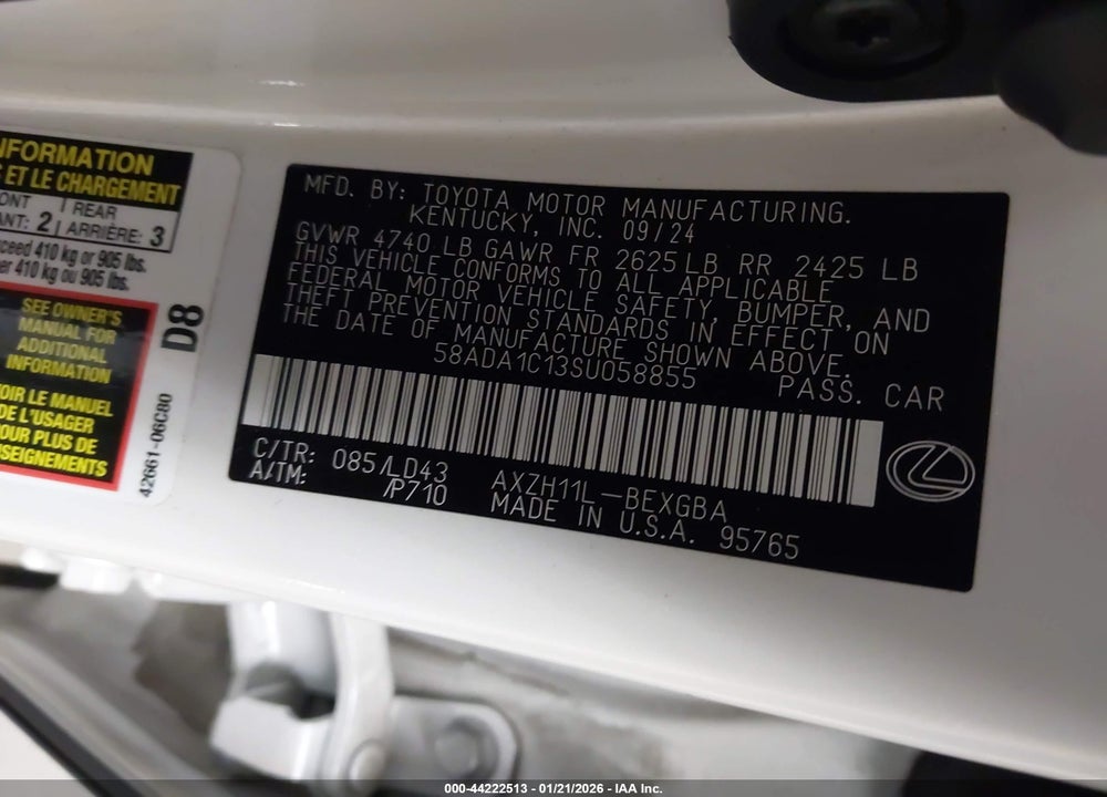 2025 LEXUS ES 300H VIN: 58ADA1C13SU058855