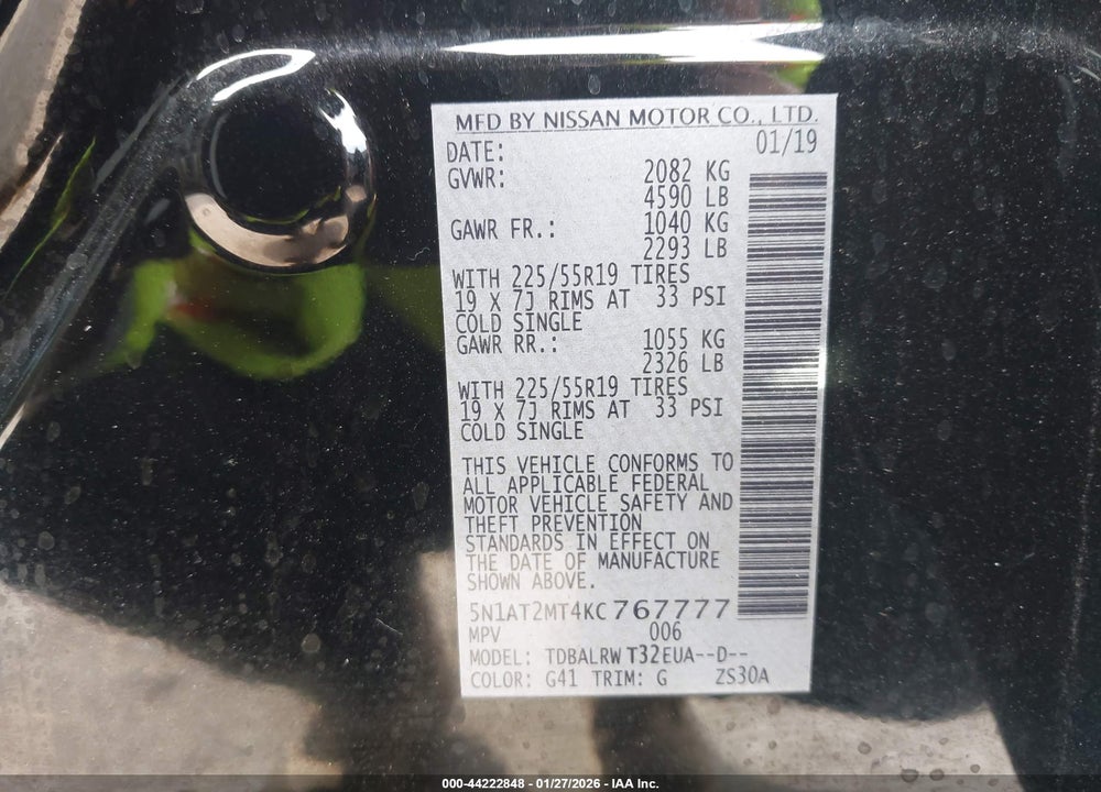2019 NISSAN ROGUE SL VIN: 5N1AT2MT4KC767777