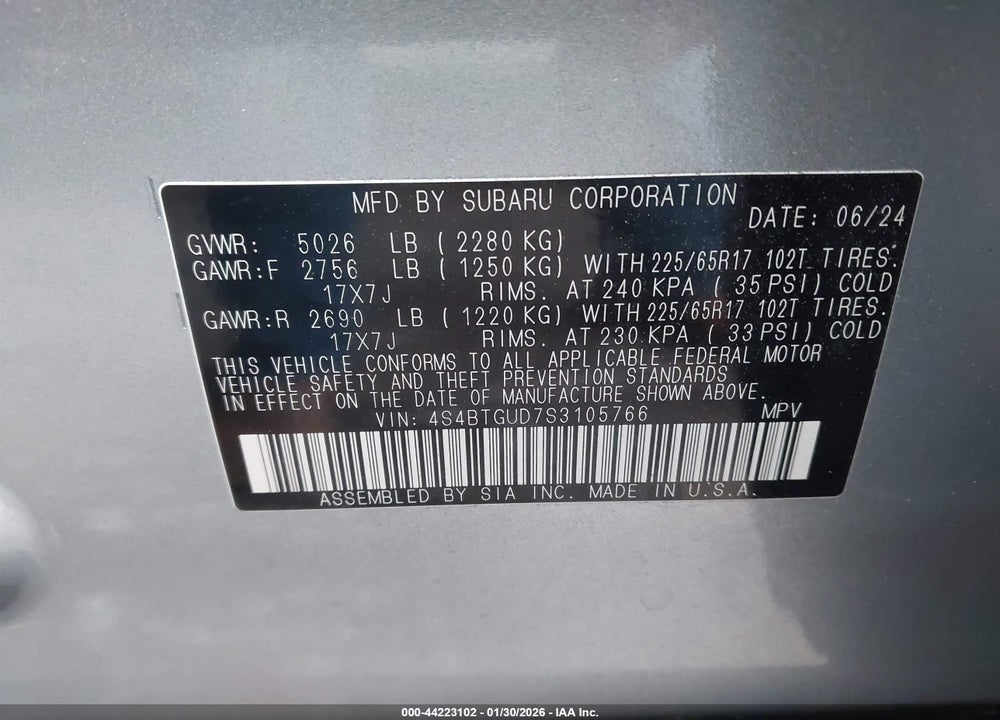 2025 SUBARU OUTBACK WILDERNESS VIN: 4S4BTGUD7S3105766