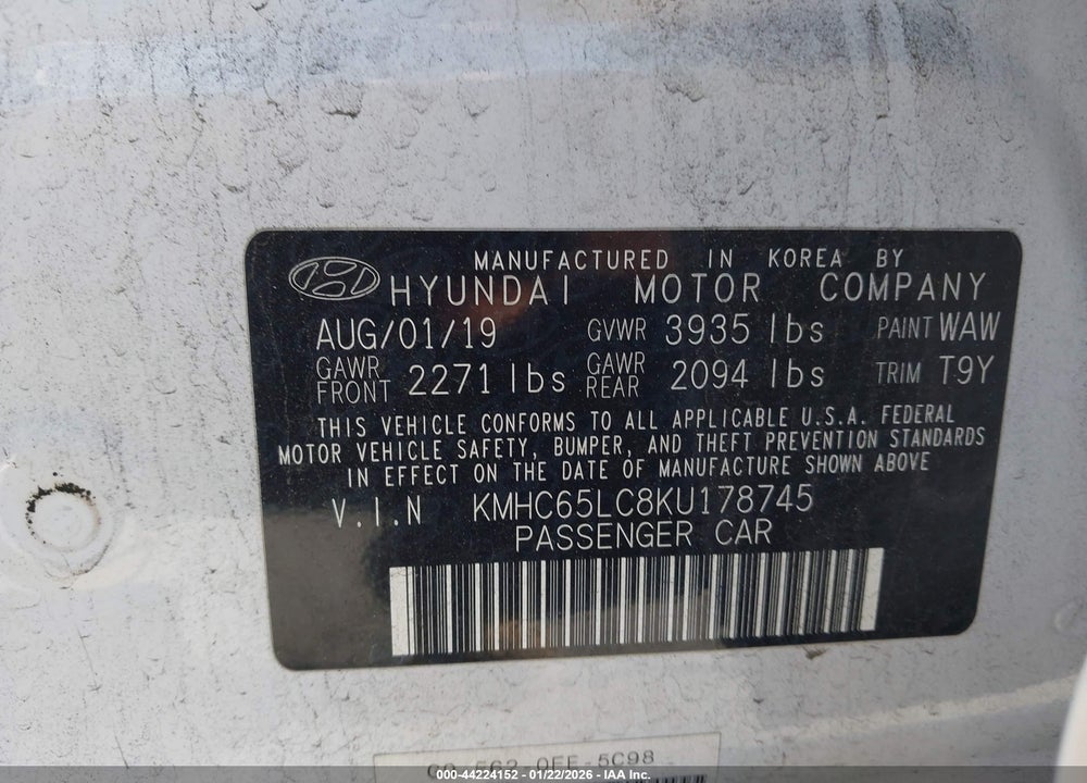 2019 HYUNDAI IONIQ HYBRID BLUE VIN: KMHC65LC8KU178745