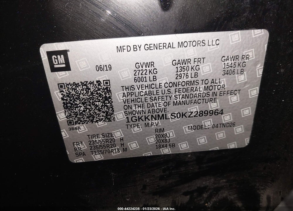 2019 GMC ACADIA SLT-1 VIN: 1GKKNMLS0KZ289964