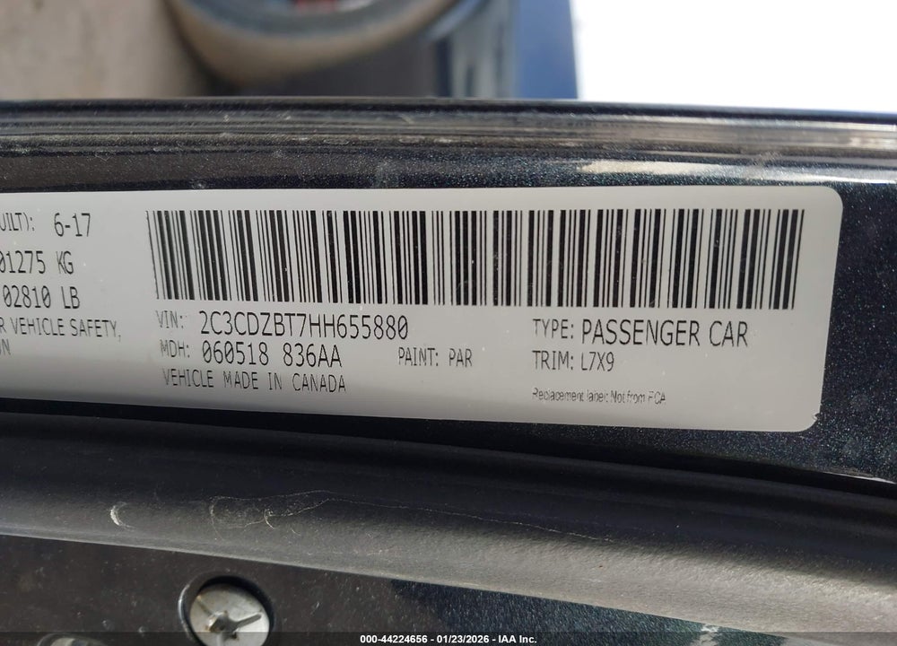 2017 DODGE CHALLENGER R/T VIN: 2C3CDZBT7HH655880