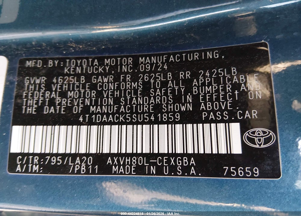 2025 TOYOTA CAMRY XLE VIN: 4T1DAACK5SU541859
