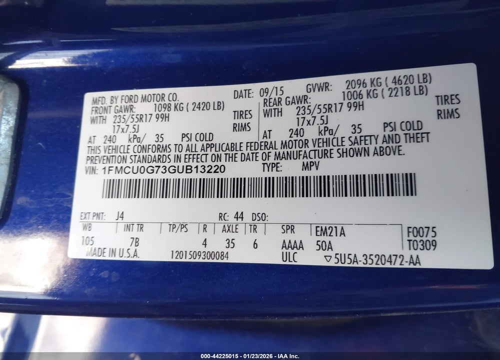 2016 FORD ESCAPE SE VIN: 1FMCU0G73GUB13220