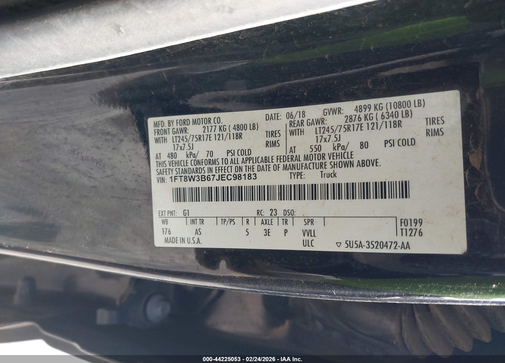 2018 FORD F-350 XL VIN: 1FT8W3B67JEC98183
