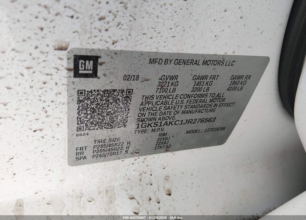 2018 GMC YUKON SLE VIN: 1GKS1AKC1JR276563