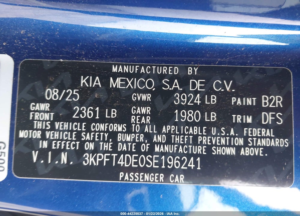 2025 KIA K4 LXS VIN: 3KPFT4DE0SE196241