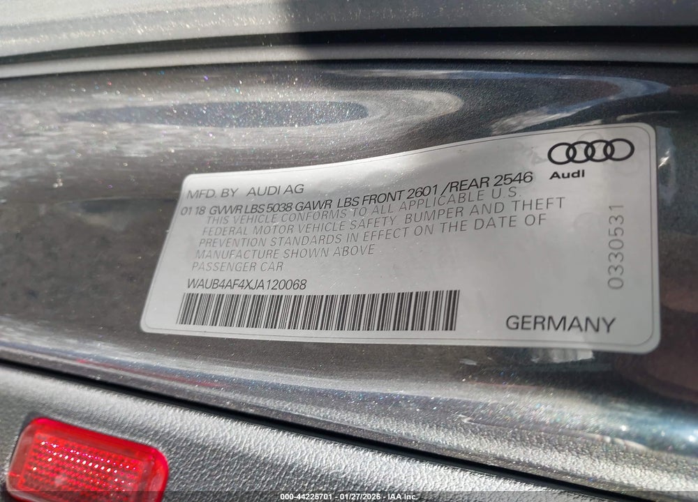 2018 AUDI S4 3.0T PREMIUM PLUS VIN: WAUB4AF4XJA120068
