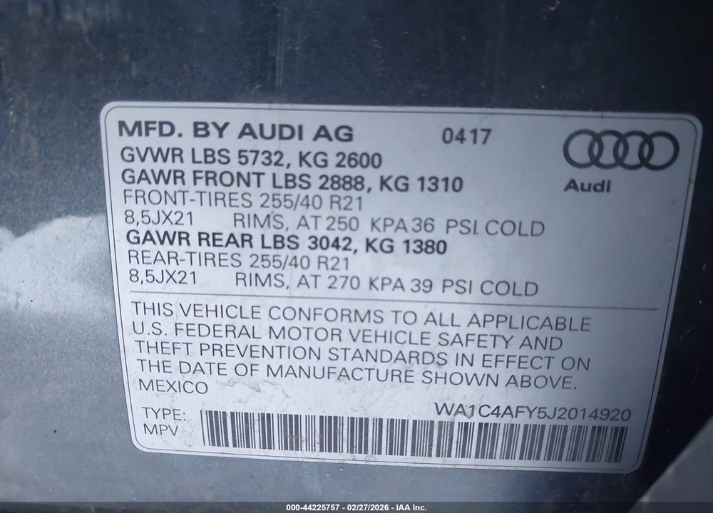 2018 AUDI SQ5 3.0T PREMIUM PLUS VIN: WA1C4AFY5J2014920