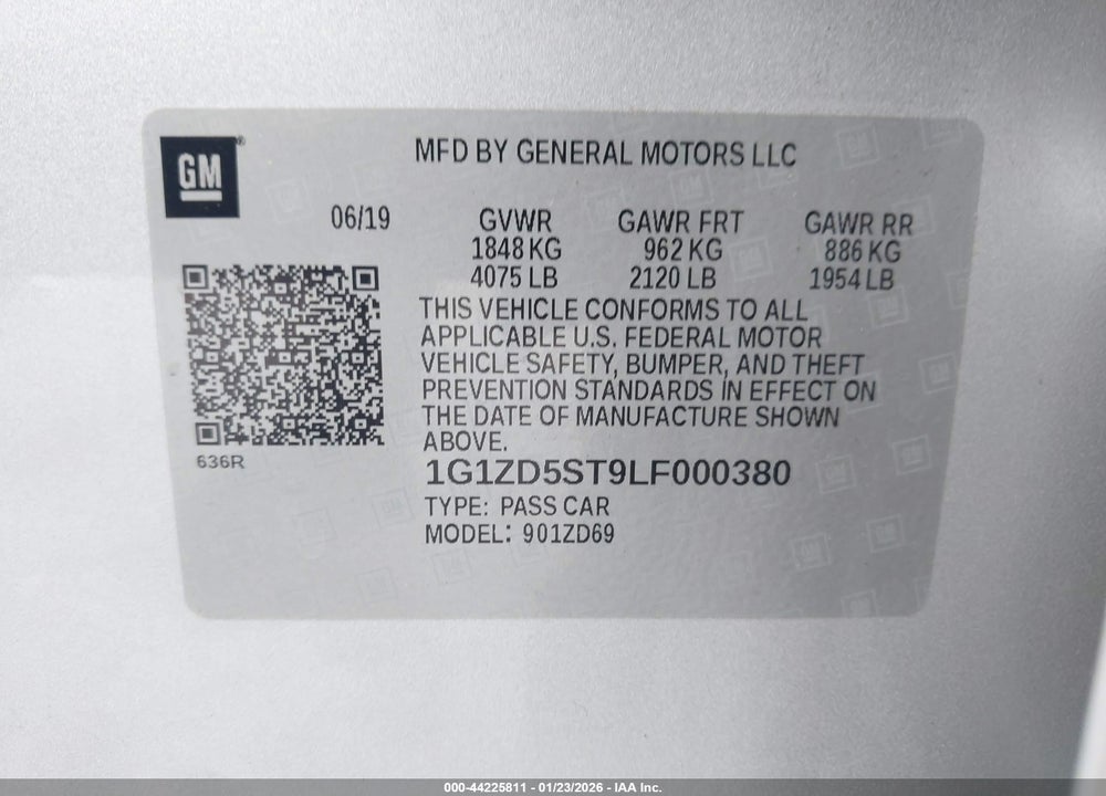 2020 CHEVROLET MALIBU FWD LT VIN: 1G1ZD5ST9LF000380