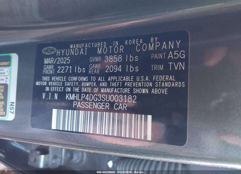 2025 HYUNDAI ELANTRA LIMITED VIN: KMHLP4DG3SU003182