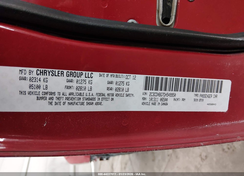 2013 DODGE CHARGER SE VIN: 2C3CDXBG7DH549950