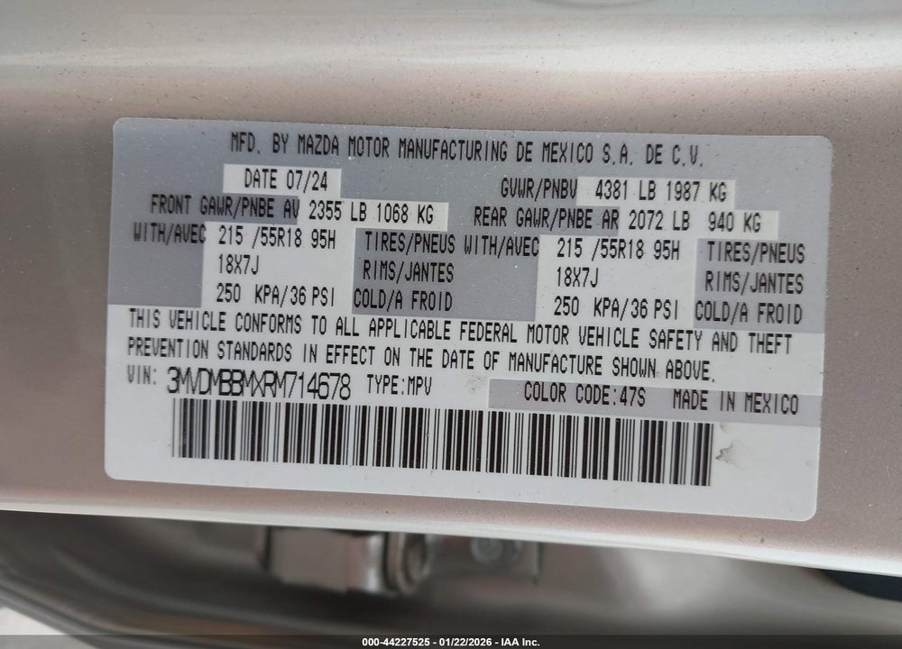 2024 MAZDA CX-30 2.5 S SELECT SPORT VIN: 3MVDMBBMXRM714678