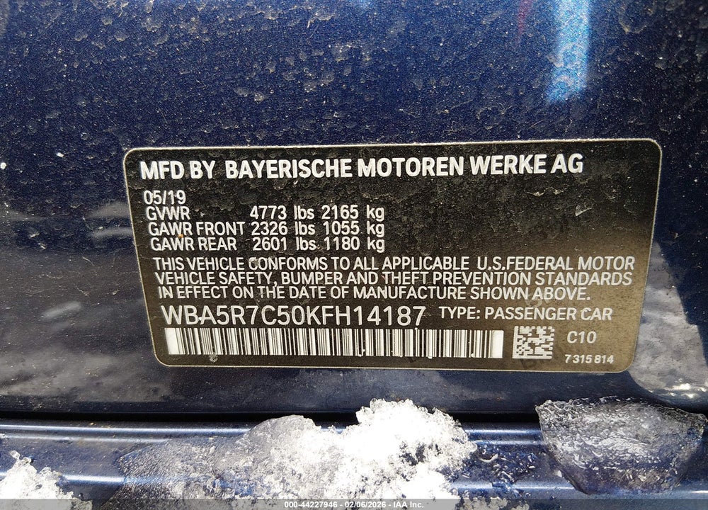 2019 BMW 330I XDRIVE VIN: WBA5R7C50KFH14187
